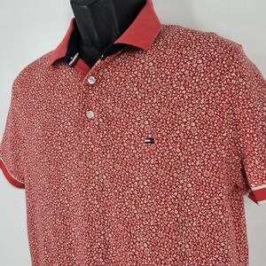 Tommy Hilfiger Polo Shirt Men Medium Red Floral All Over Print